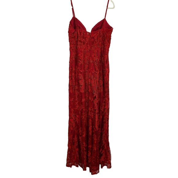 MAC DUGGAL 20330 Red Embellished Plunge Neck Illusion  Mermaid Gown (12)--$798 - Picture 7 of 13